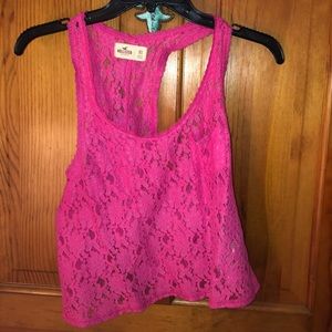 Pink lace hollister cropped tank